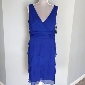 NWT Jessica Howard blue chiffon tiered dress, size 16